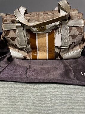 Coach Hampton Signature Satchel | Brown & Metallic Gold | Classic Monogram